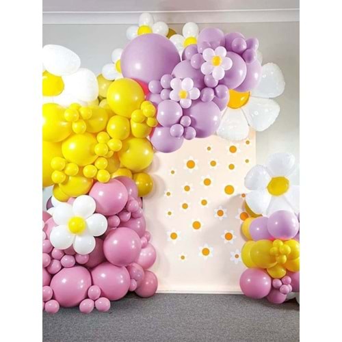 Zincir Balon Seti Lila-Sarı-Retro Pembe 3 Renk 100 Adet + Balon Şeridi
