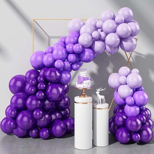 Zincir Balon Seti Makaron Lila-Mor-Lila 3 Renk 60 Adet + Balon Şeridi