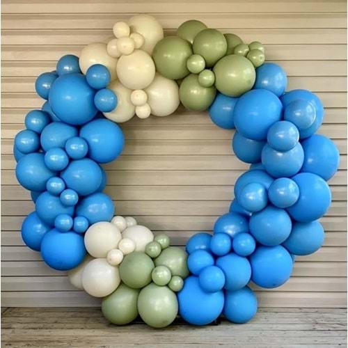 Zincir Balon Seti Mavi-Duman-Kış Yeşili 3 Renk 100 Adet + Balon Şeridi