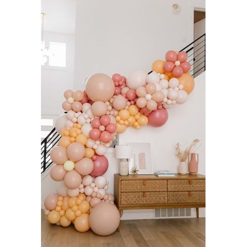 Zincir Balon Seti Retro Beyaz-Retro Pembe-Pudra Pembe-Şeftali 4 Renk 60 Adet + Balon Şeridi