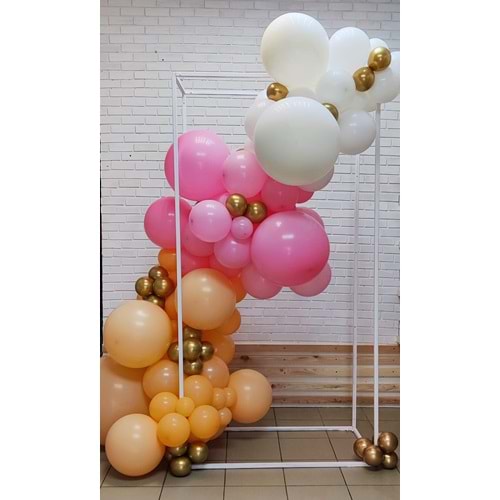 Zincir Balon Seti Şeker Pembe-Krom Gold-Şeftali-Beyaz 4 Renk 60 Adet+Balon Şeridi