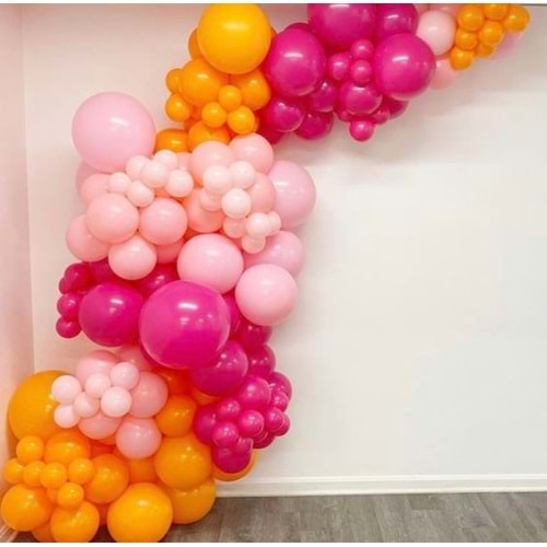 Zincir Balon Seti Şeftali-Fuşya-Şeker Pembe 3 Renk 60 Adet+Balon Şeridi