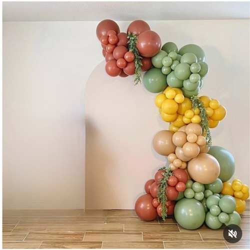 Zincir Balon Seti Yanık Turuncu-Çöl Kumu-Zerdeçal-Kış Yeşili 4 Renk 100 Adet+Balon Şeridi