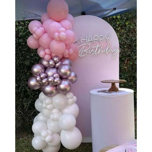 Zincir Balon Seti Krom pembe-Pembe-Beyaz 3 Renk 100 Adet +Balon Şeridi