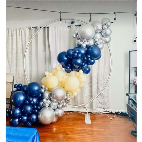 Zincir Balon Seti Gece Mavisi-Makaron Sarı-Krom Gümüş 3 Renk 100 Adet +Balon Şeridi