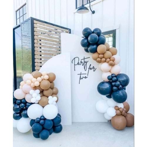 Zincir Balon Seti Gece Mavisi-Beyaz-Karamel-Makaron-Somon 4 Renk 100 Adet+Balon Şeridi