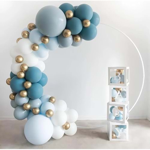 Zincir Balon Seti Beyaz-Fırtına Mavi-Krom Gold-Derin Okyanus 4 Renk 100 Adet +Balon Şeridi
