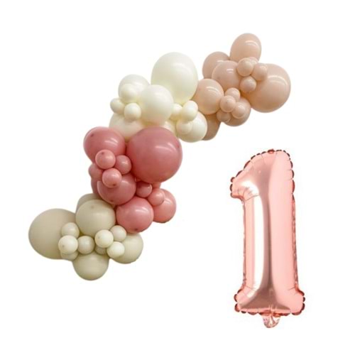 MiniZincirBalonSeti DenizKumu-ÇölKumu-R.Pembe-R.Beyaz+1 34inç Rose FolyoBalon 30Adet+BalonŞeridi