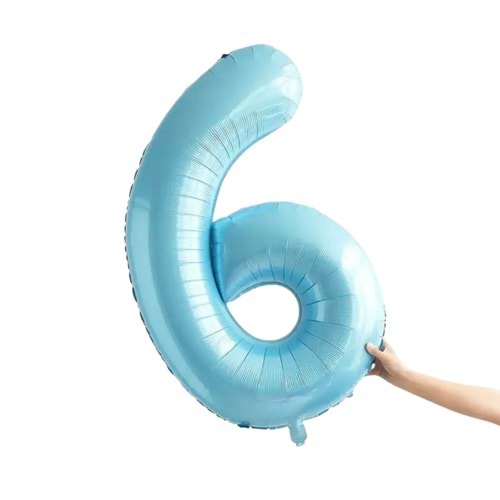 34 inç 6 Açık Mavi Renk Rakam Folyo Balon