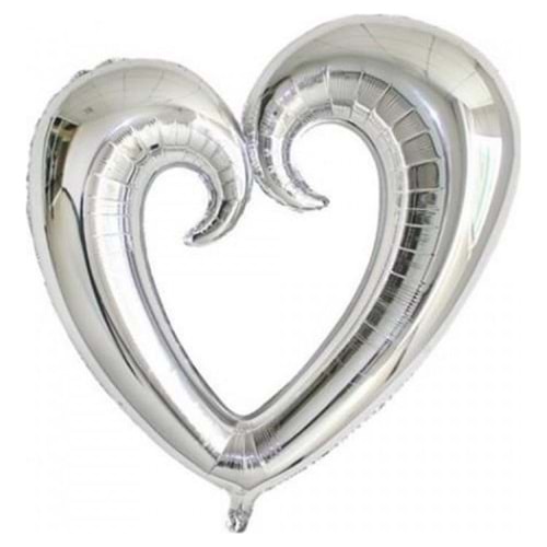 Ortası Boş Gümüş Kalp Folyo Balon 90 Cm