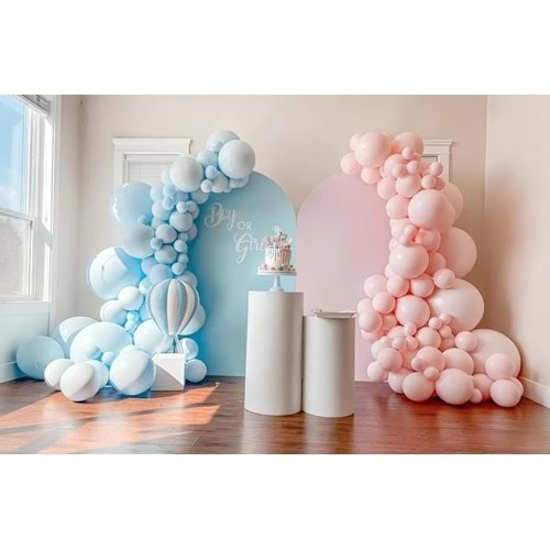 Zincir Balon Seti Makaron Pembe-Makaron Mavi 2 Renk 100 Adet +Balon Şeridi