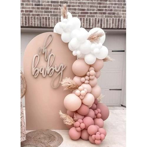 Zincir Balon Seti Beyaz-Pink Blush-Rose Wood 3 Renk 100 Adet + Balon Şeridi