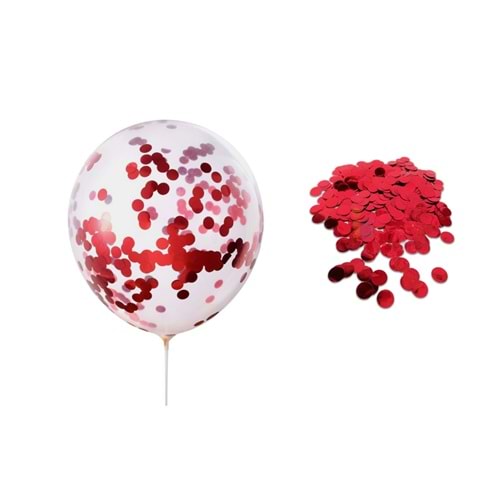 Konfetili Balon Seti 10 Adet Şeffaf Balon + Balon İçi Pul Kırmızı Renk 10 Gr