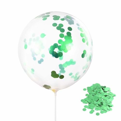 Konfetili Balon Seti 10 Adet Şeffaf Balon + Balon İçi Pul Yeşil Renk 10 Gr