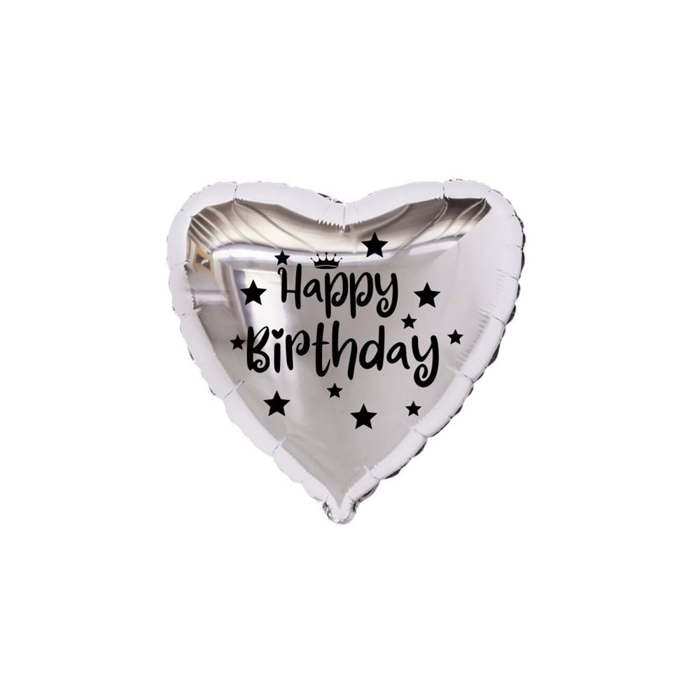 18 inç Gümüş Renk Taç - Yıldız Figürlü Baby Shower Temalı Kalp Folyo Balon
