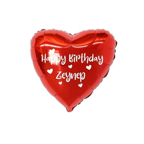 18 inç Kırmızı Renk Kişiye Özel Happy Birthday Yazılı Kalp Figürlü Kalp Folyo Balon