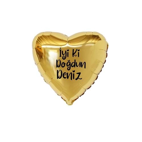 18 inç Gold Renk Kişiye Özel İyi ki Doğdun Yazılı Kalp Folyo Balon
