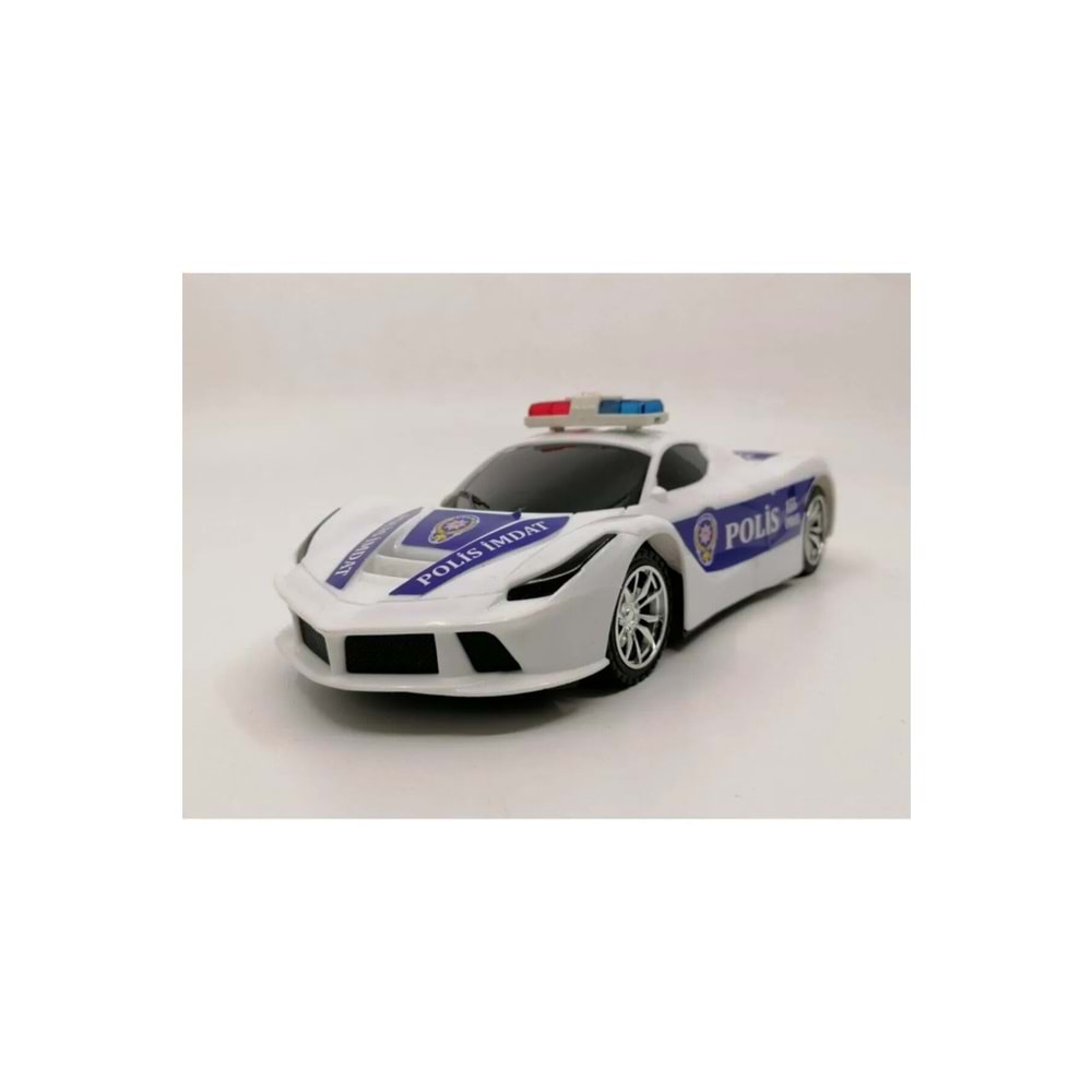 Uzaktan Kumandalı Şarjlı Polis Arabası Işıklı 4 Yönlü Sticker Baskılı Beyaz Renk