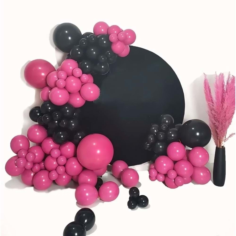 Zincir Balon Seti Siyah-Fuşya 2 Renk 100 Adet + Balon Şeridi