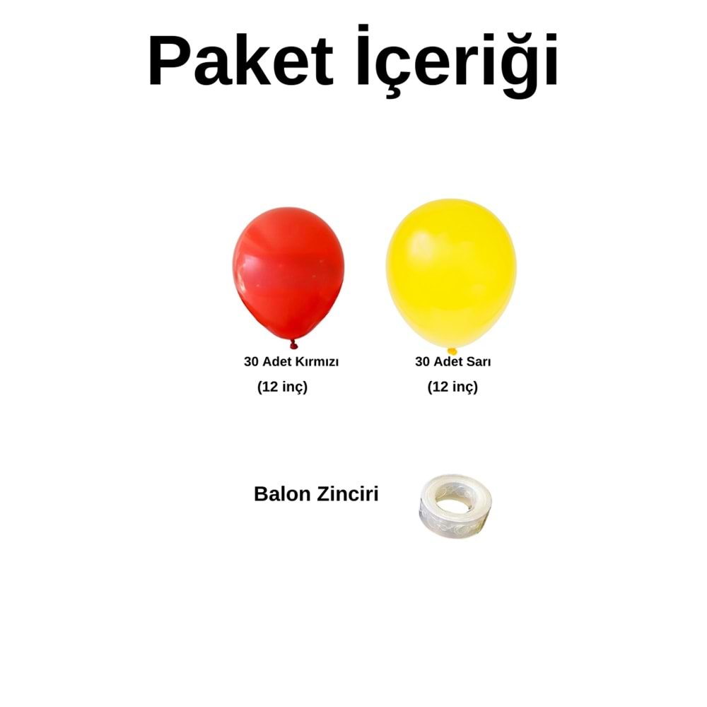 Zincir Balon Seti Sarı-Kırmızı 2 Renk 60 Adet +1 Adet Balon Şeridi