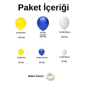Zincir Balon Seti Sarı-Lacivert-Beyaz 3 Renk 60 Adet +1 Adet Balon Şeridi