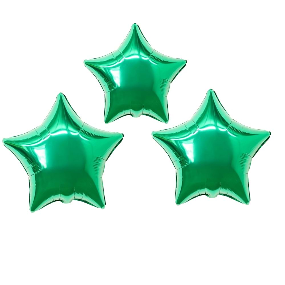 18 inç Yeşil Renk 3 Adet Yıldız Şekilli Folyo Balon