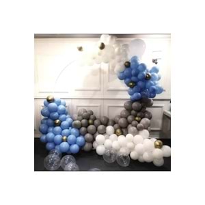 Zincir Balon Seti Pastel Mavi-Gri-Beyaz 3 Renk 60 Adet +1 Adet Balon Şeridi