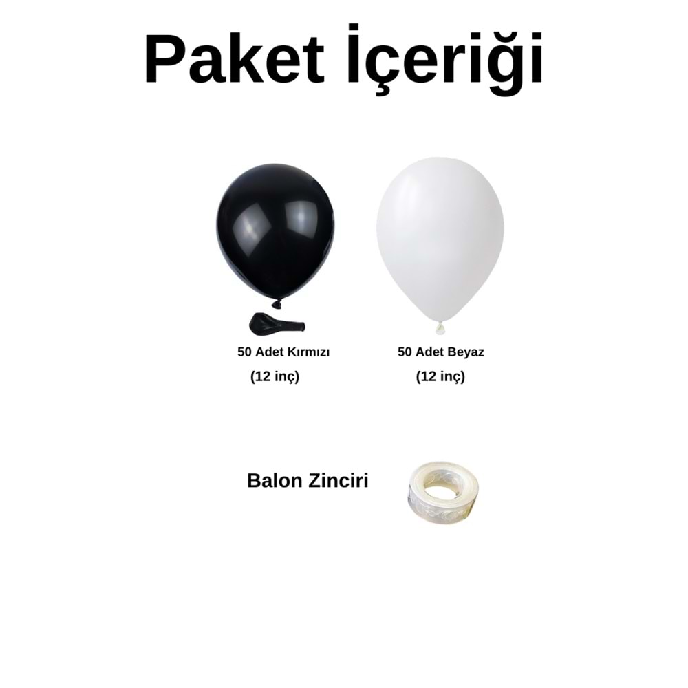 Zincir Balon Seti Siyah-Beyaz 2 Renk 100 Adet +Balon Şeridi