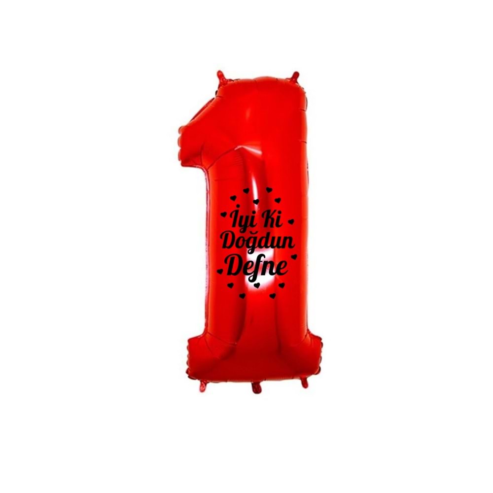 34 inç 1 Kırmızı Renk Kişiye Özel İyi ki Doğdun Yazılı Kalp Figürlü Rakam Folyo Balon