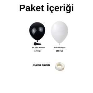 Zincir Balon Seti Siyah-Beyaz 2 Renk 100 Adet +Balon Şeridi
