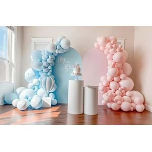 Zincir Balon Seti Makaron Pembe-Makaron Mavi 2 Renk 100 Adet +Balon Şeridi