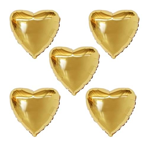 18 inç Gold Renk 5 Adet Kalp Şekilli Folyo Balon