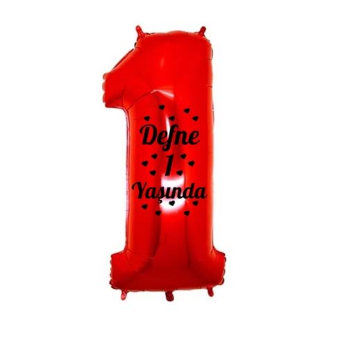 34 inç 1 Kırmızı Renk Kişiye Özel 1 Yaşında Yazılı Rakam Folyo Balon